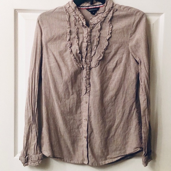 Striped Button-Down Shirt by Moda International Size M - Picture 7 of 14